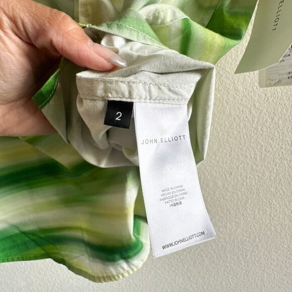 John Elliott New Green Printed Cotton Blend Voile 2/ M Shirt - Picture 8 of 10